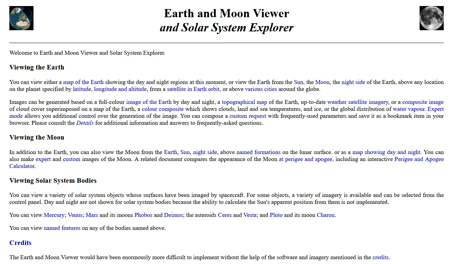 Eine Seite die den Mond oder die Erde als Karte anzeigen kann